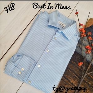 Calvin Klein Regular Fit Blue Striped Button Down 16 1/2 34 35